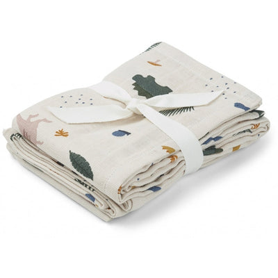 LIEWOOD - Set of 2 organic cotton swaddles with dinosaurs print