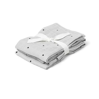 LIEWOOD - Set of 2  organic cotton grey swaddles with dots
