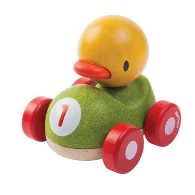 PLAN TOYS - Ducky the racer duckling - wooden car toy for kids